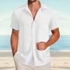 Men's Textured Casual Short-sleeved Shirt, Solid-color Loose Top With Pocket