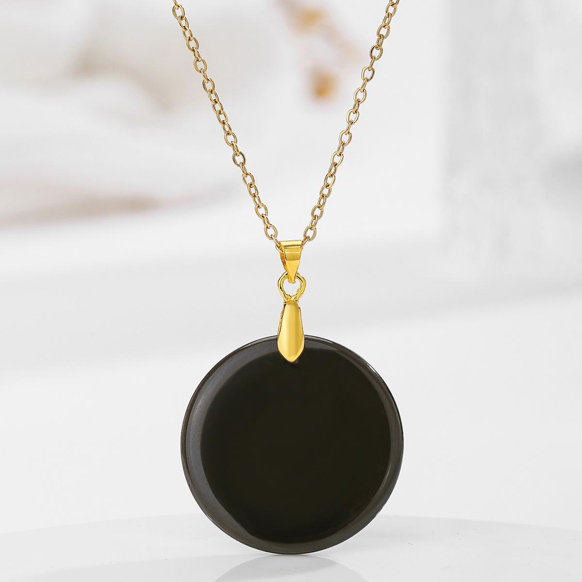 

1pc Round Slice Stone Pendent Necklace Natural Tiger Eye Lapis Lazuli Stone Chain Necklace Exquisite Jewelry Gift For Women