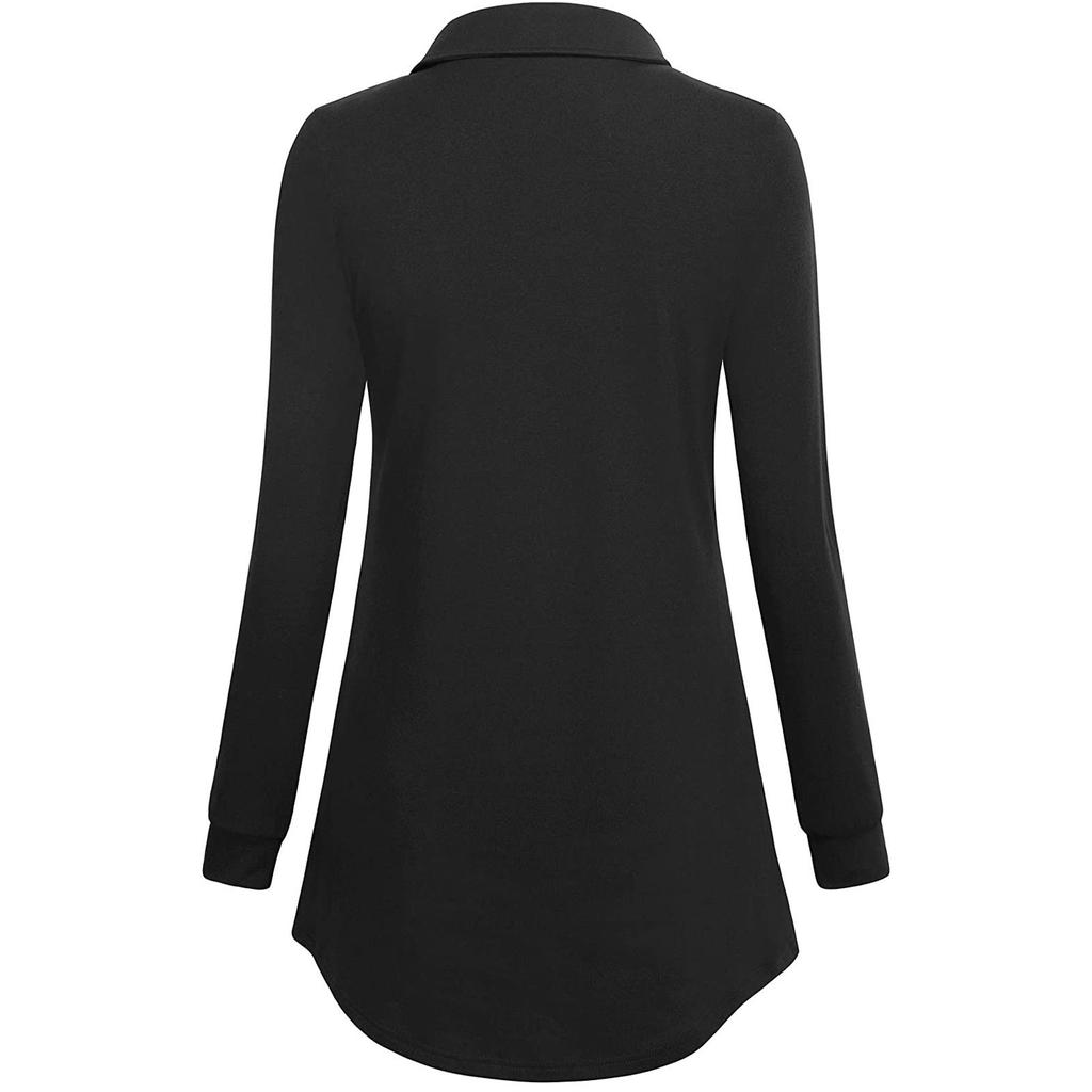 Women's Solid Color Button Long Sleeved T-shirt Loose Pullover Top