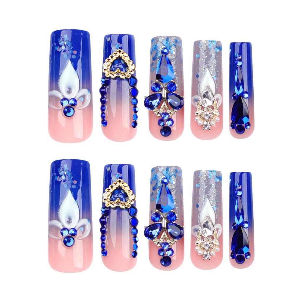 French Flash Diamond Wearable Nails - Pipe-Shaped Rectangular Fake Nail Tips