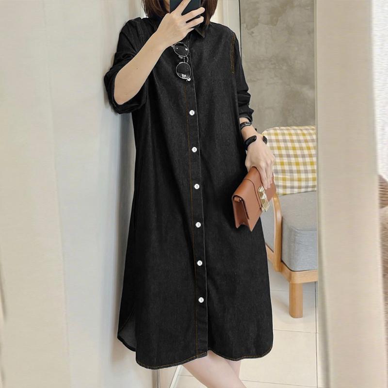 ZANZEA Women Casual Turn Down Collar Loose Long Sleeve Shirt Dress