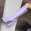 2026 Spring/Autumn New Coarse Heel Side Zipper High Wall Boots Waterproof Platform Purple Long Wall Boots Large Women's Shoes
