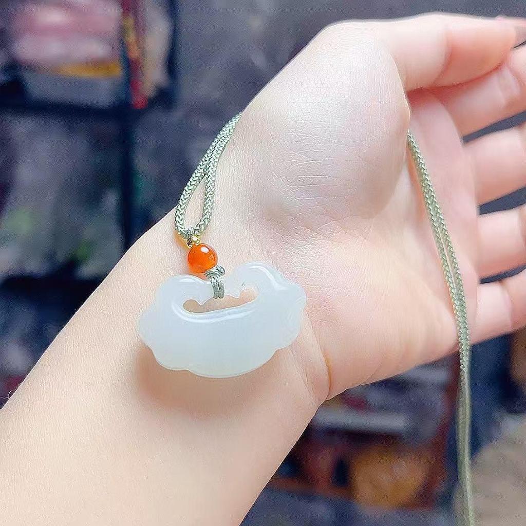 Tianshan Emerald Ruyi Cloud Jade Pendant | Auspicious Lock Ornament for Women
