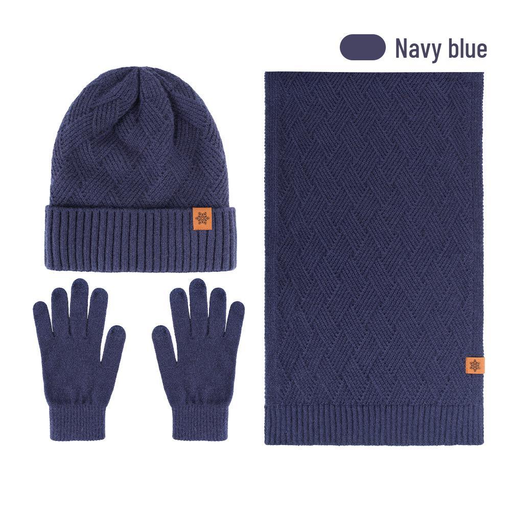 Men's Winter Plus Velvet Knitted Hat, Scarf & Gloves Set - Thick, Cold-Proof for Outdoor Cycling.