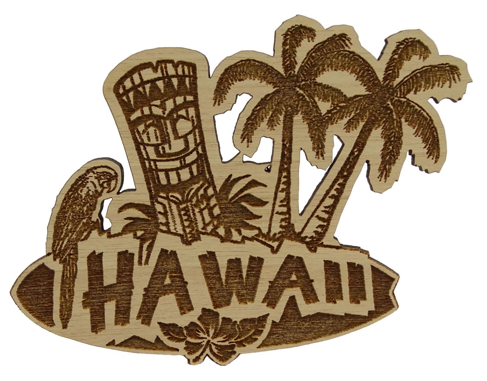 

Hawaii Wood Engraved Fridge Magnet Souvenir Gift 4 x 3.5 коричневий