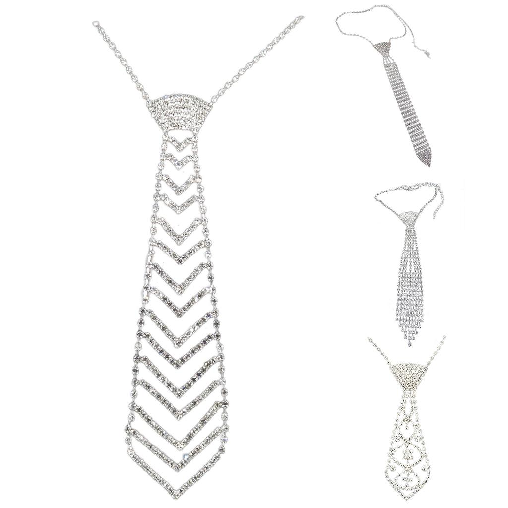 Women Neck Tie Rhinestone Necktie Women Clothing Accessories for Christmas Party Costume Decorations