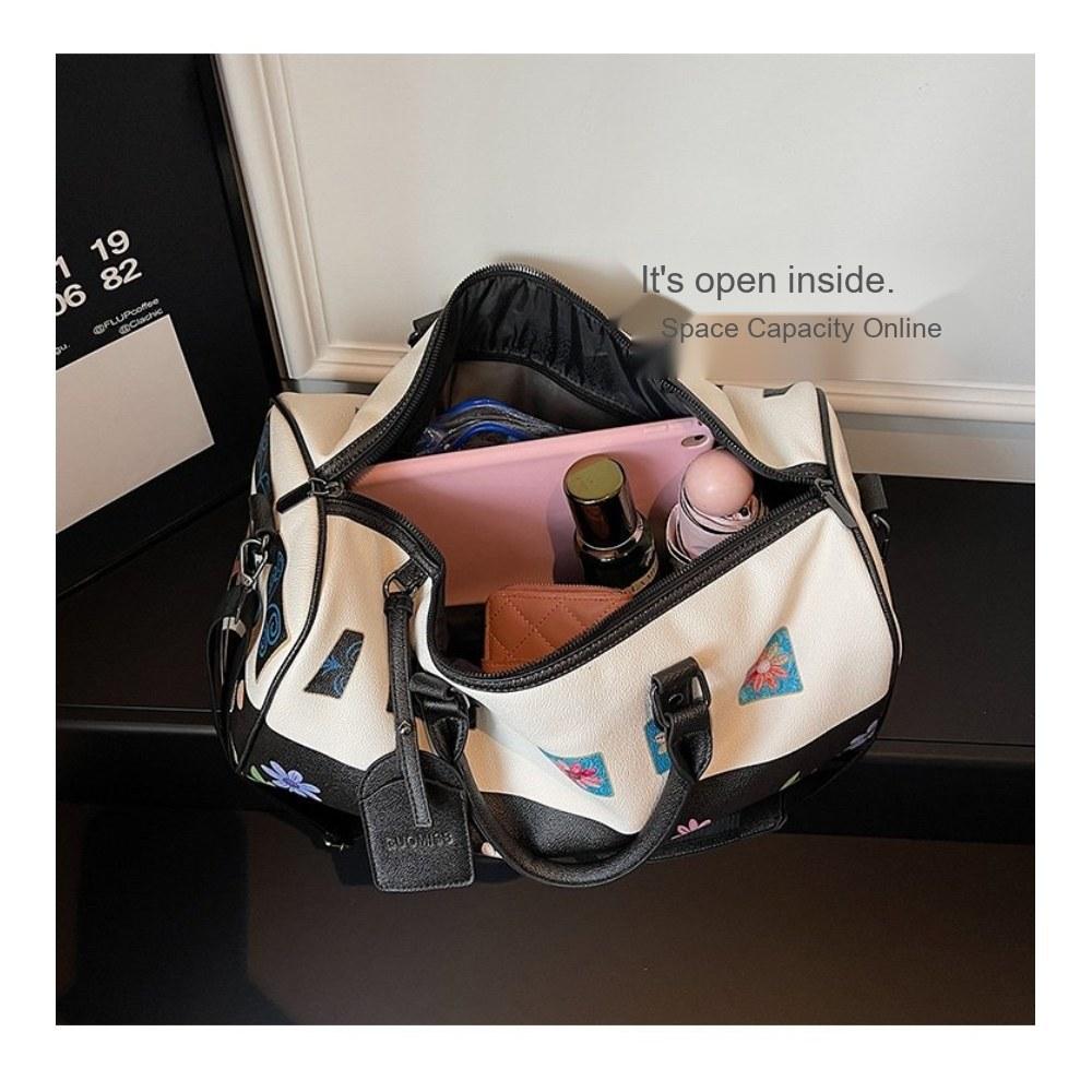 Women Floral Print Large Capacity Faux leather Travel Bag with Detachable Crossbody Strap for Travel