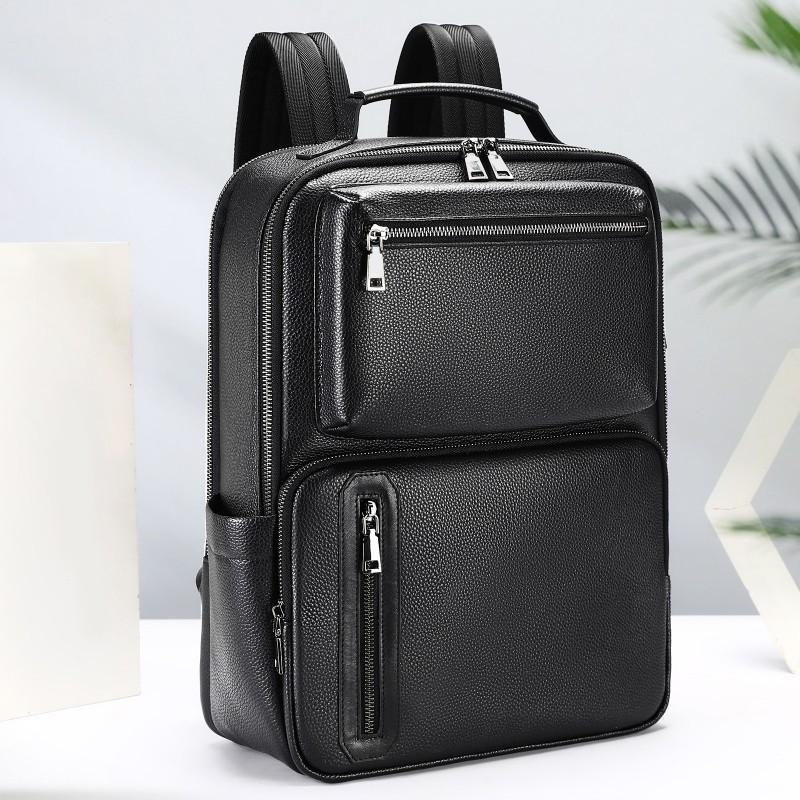 Business Commuter Leather Backpack Men s Premium Handheld Large Capacity Bag Casual Style чёрный