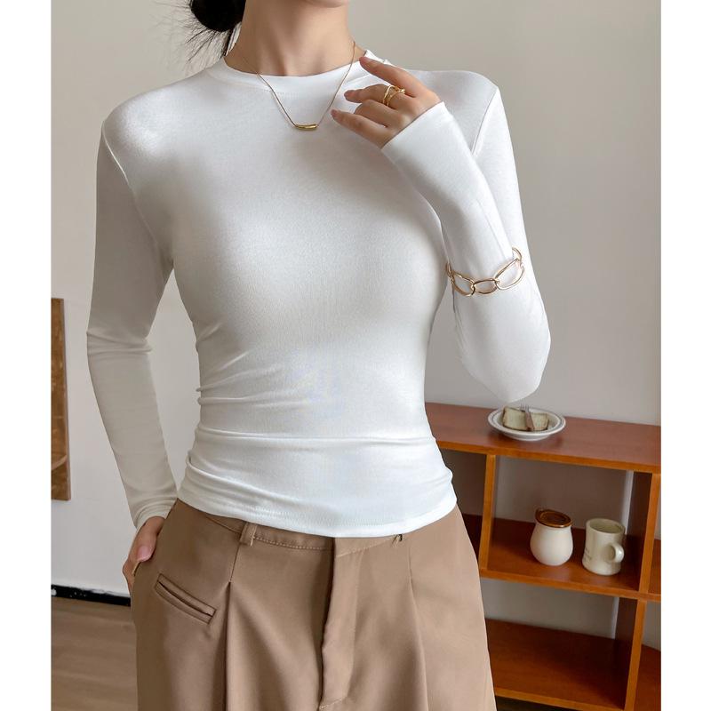 

Женский облегающий трикотажный топ с рубчиком, черного цвета, с длинным рукавом и круглым вырезом. S (70-90 jin)