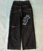 Streetwear JNCO jeans Y2K hip-hop cartoon pattern loose black pants men's and women's wide-leg pants wholesale