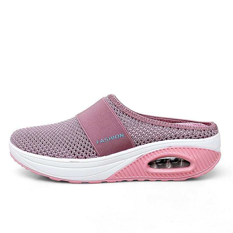 Large size ultra-light mesh breathable fly-woven shoes fashionable and casual half-drag women's shoes thick-soled air cushion one pedal