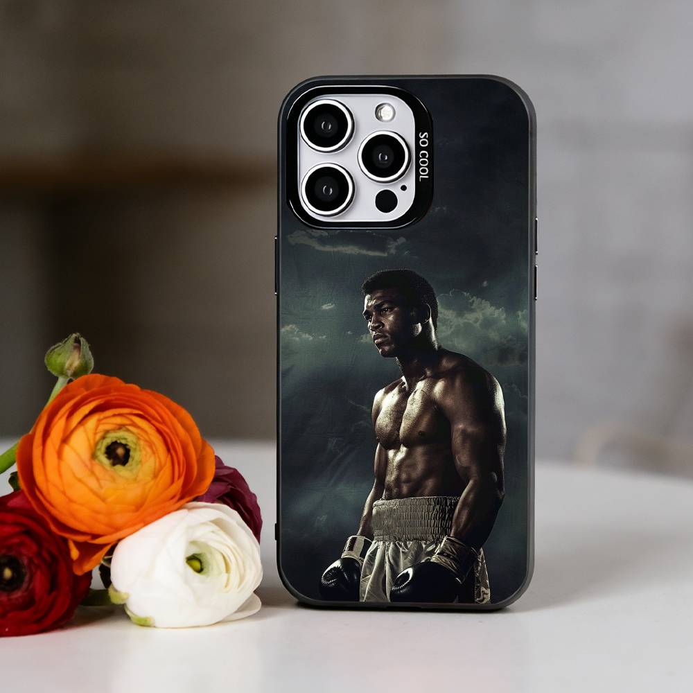 M-Muhammad Ali Phone Case For iPhone 17,16,15,14,13,12,11 Plus,Pro Max,XS,Colored Silver Plated Inside Cover