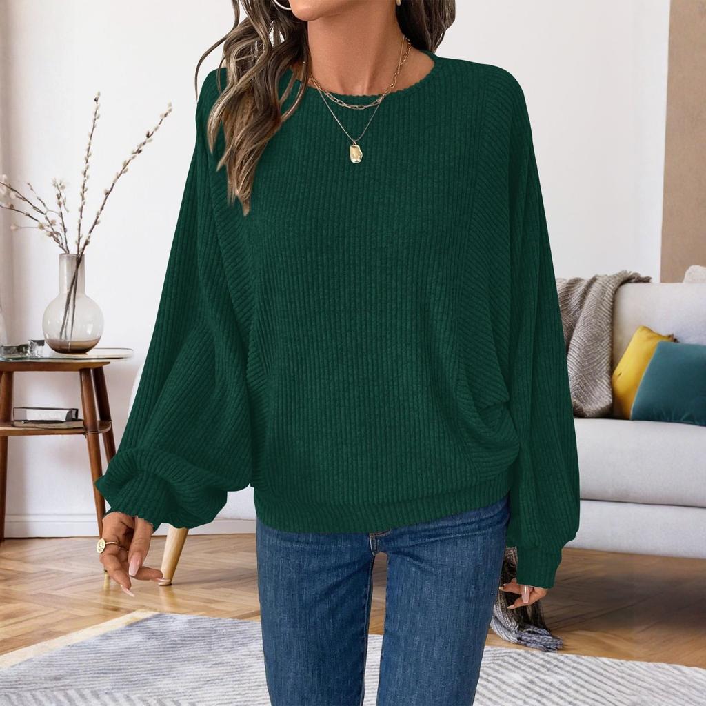 Dámský módní top s dlouhým rukávem v jednobarevné variantě