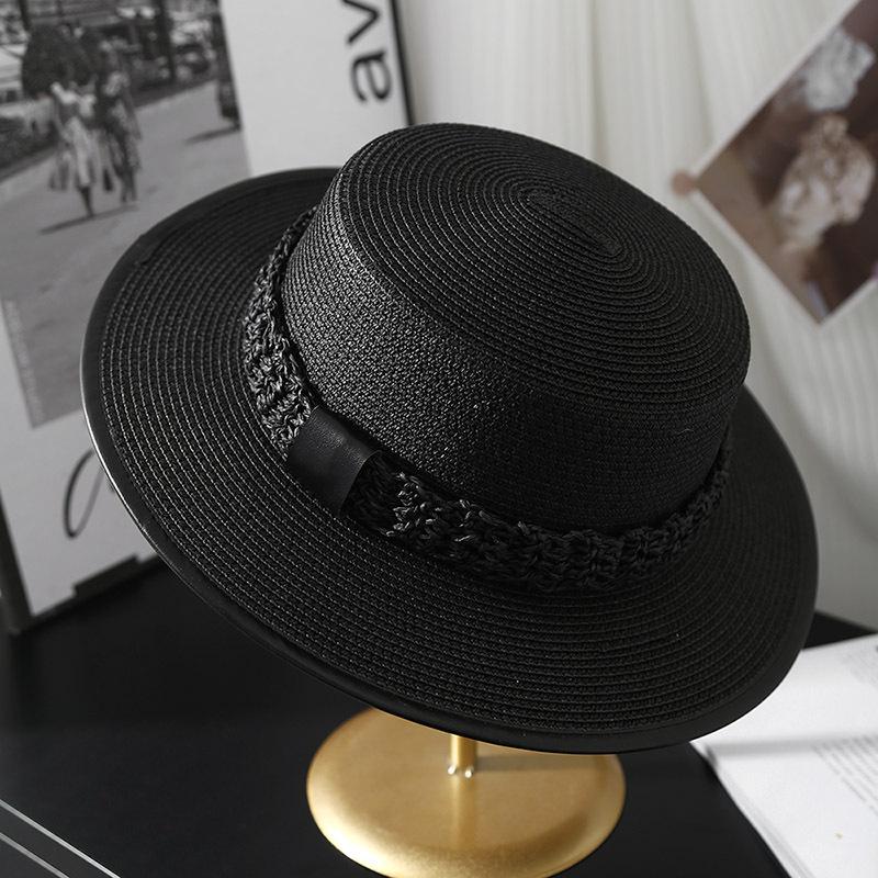 Wide Brim Flat Top Straw Hat Women's Casual Face Small Sun Hat Men's Summer Seaside Beach Sunshade Hat