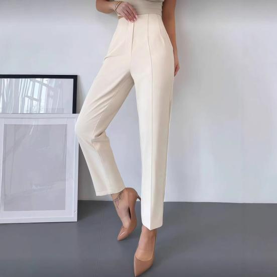 Women Pants Slim-Fit Straight Leg Nine-Point Length High Waist Tapered Dress Trousers with Pockets Business Casual Trousers
