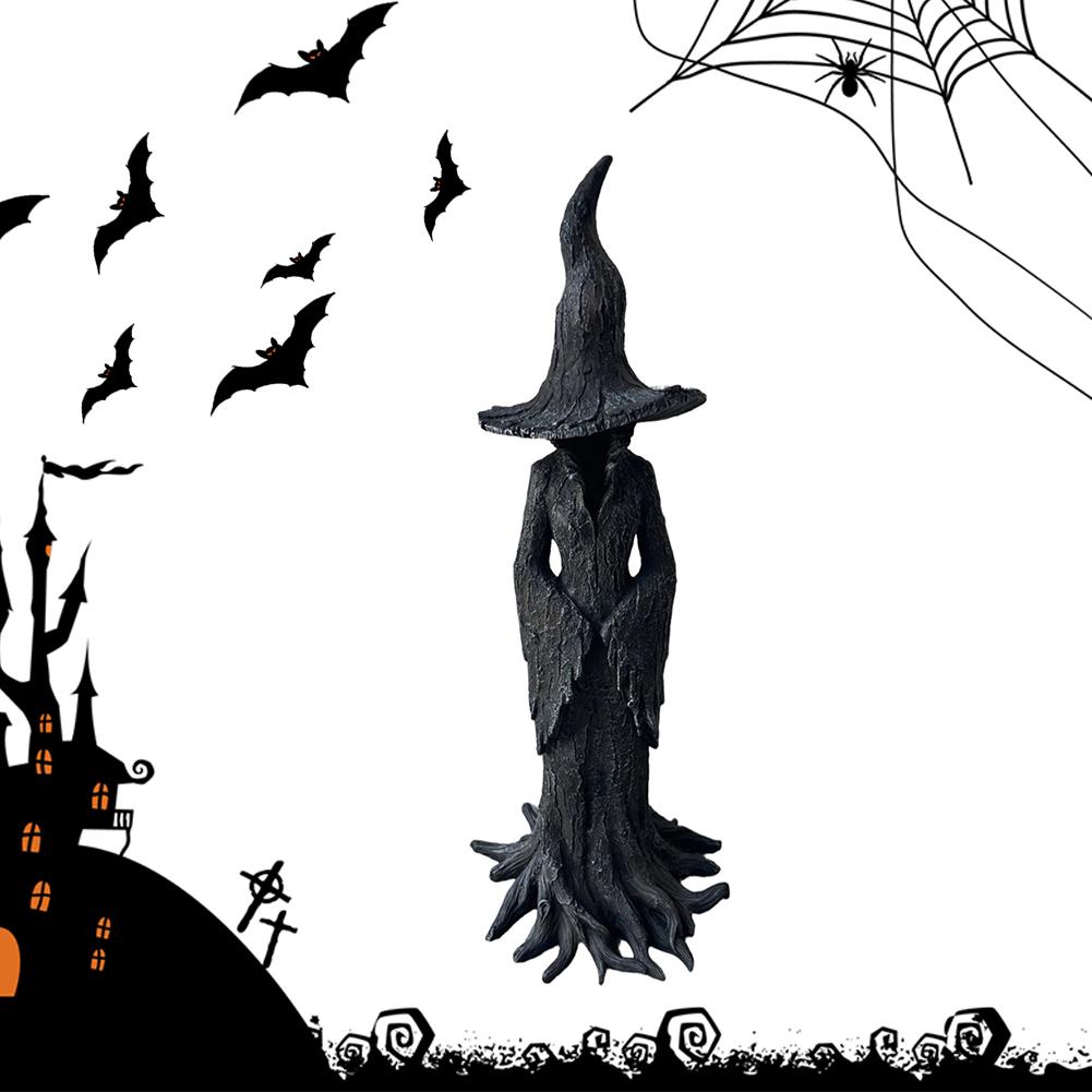 Cracker Barrel Witch Statue Multi-Purpose Halloween Resin Figurine Dark Fantasy Ornament for Desktop Decor Craft