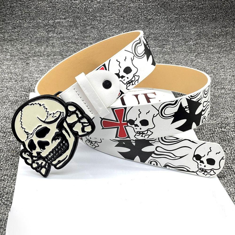 Y2k Skull Belt Jeans Decor Pu Cross Waistbands Simple Skeleton Belt  Female/Girls