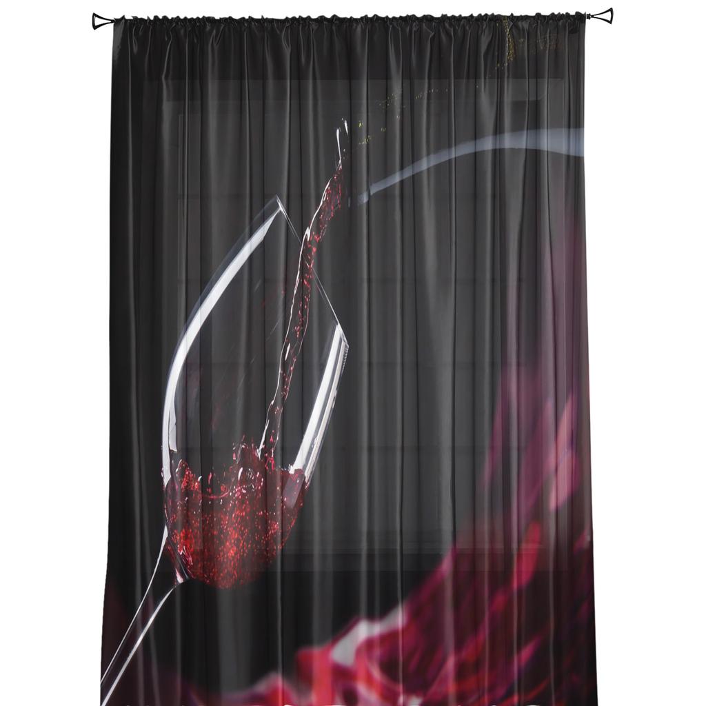 Red Wine Wine Bottle Wine Glass Sheer Tulle Window Curtains For Living Room Bedroom Kitchen Veiling Curtain Home Decoration