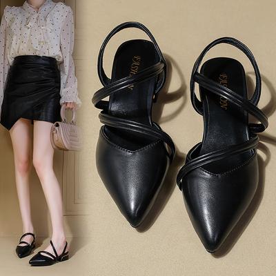 Mode 2025 Neue Französische Spitzsandalen für Damen Retro All-in-one Taschenkopf Flacher Mund Sommer Damen High Heels