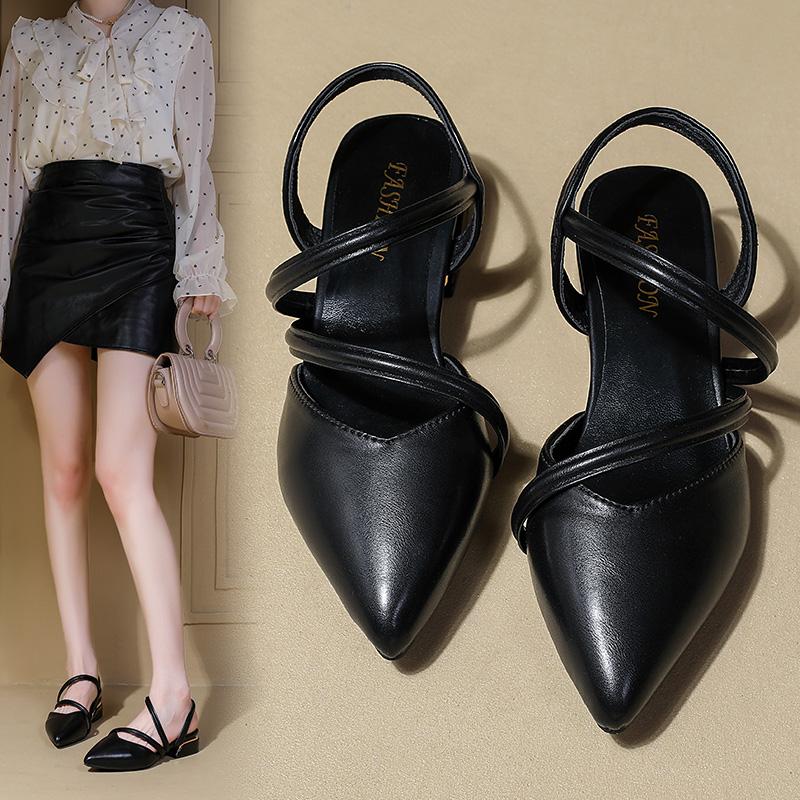 2025 New French  Pointed Sandals for Women Retro All-in-one Bag Head Shallow Mouth Summer Women High Heels
