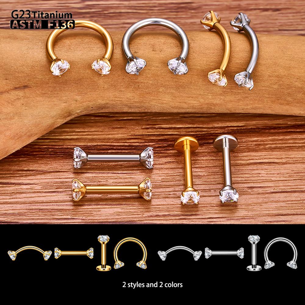 1/5PCS G23 Titanium internal thread Labret Lip Stud Piercing Eyebrow Body Jewelry Nose Ring C rod For Women Septum Piercing