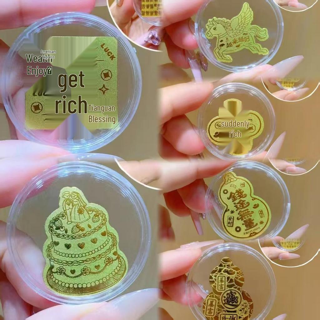 999 Fine Gold Mobile Phone Sticker: Shibei Style 2mg Gold Leaf, Cultural Creative Design, Attract Wealth, Popular Small Gift