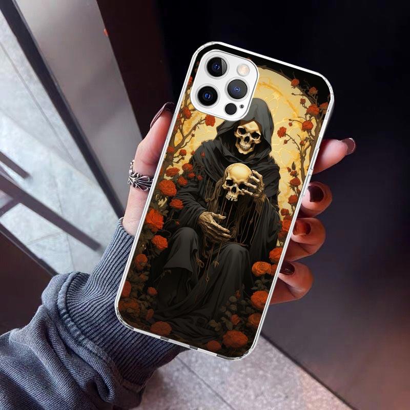 Reaper Skull Skeleton Gun Phone Case For iPhone 17 Air 11 13 Mini 14 15 Plus 16 12 Pro Max 16E SE 7 8 Pattern Soft TPU Back Cove