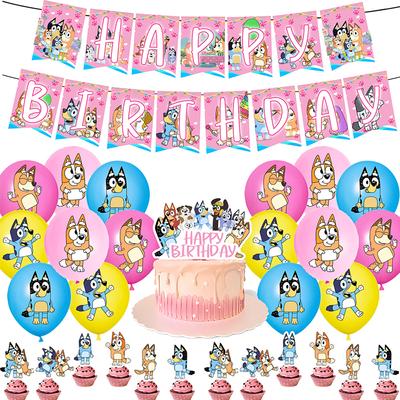 30pcs Pink Bluey Party Supplies Include a Banner, Cake Toppers, Balloons