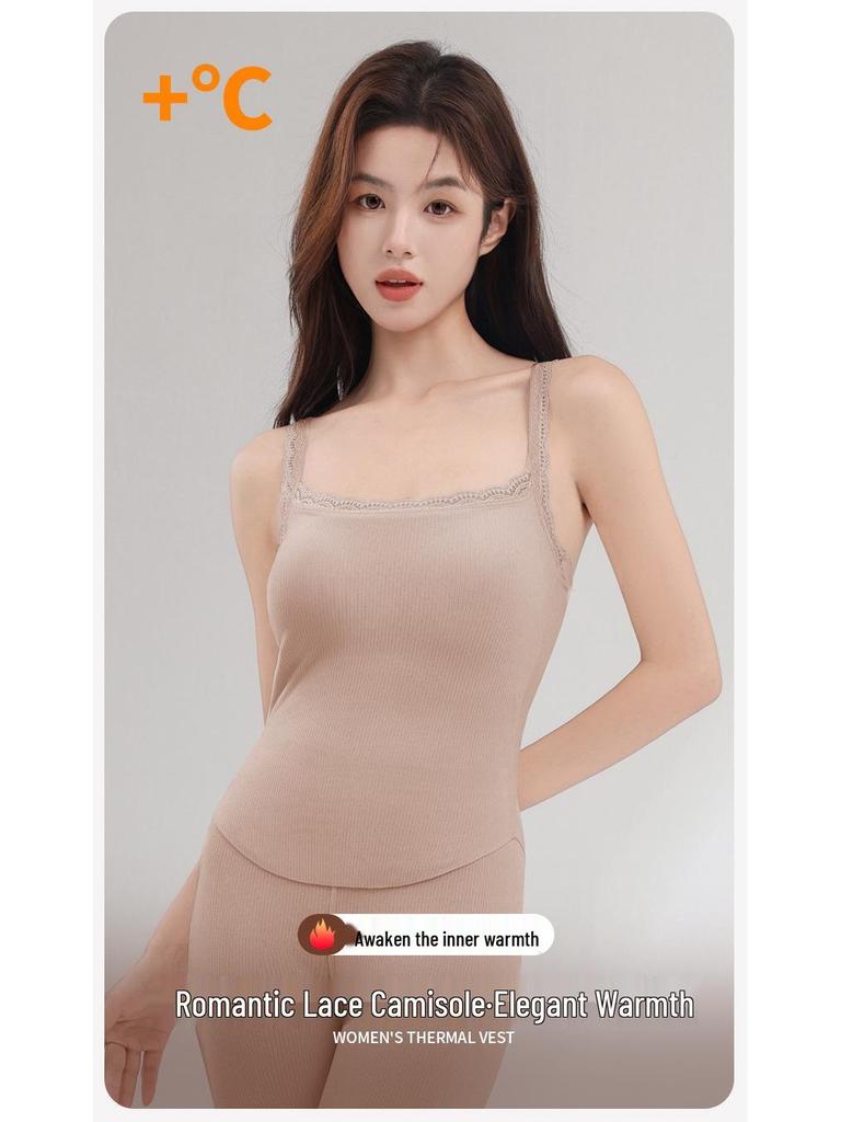 Women's Warm Camisole Tank with Chest Pad & Beautiful Back Bra – Comfortable Integrated Base Layer