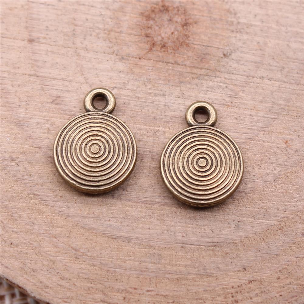 10Pcs Circle Round Charms Pendant Necklac Antique Bronze Color 9X12mm