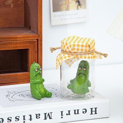 Grumpy Pickle In A Jar Sculpture Creative Resin Pickle In Jar Figurine Glass Pickle Statue Mini Grumpy Pickle Cartoon Display