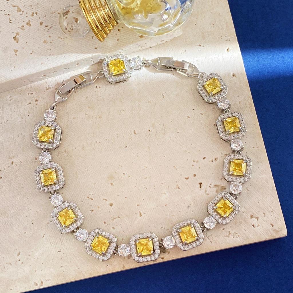 Delicate Sparkling Geometric Square Crystal Zircon Diamond Bracelet