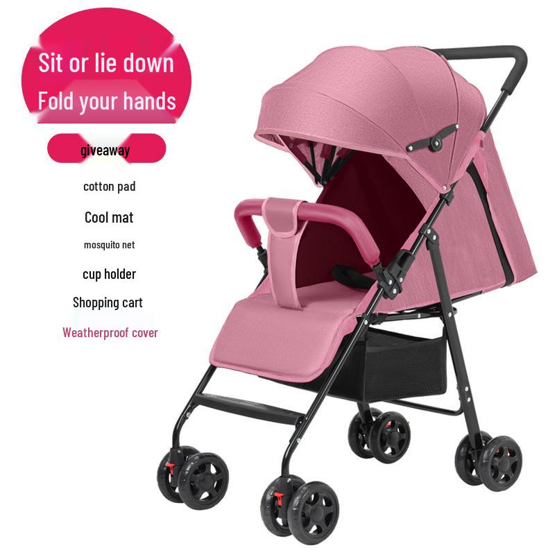 Compact Baby Stroller: Foldable with Recline, Shock Absorption, All-Weather Brakes, and Anti-Hunchback Design.
