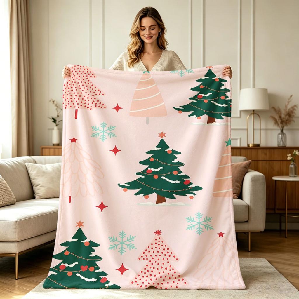Soft Flannel Christmas Tree Print Blanket All Season Warm Cozy Lightweight Throw Blanket for Sofa Couch Bedroom Living Room Office Home Decor Winter H