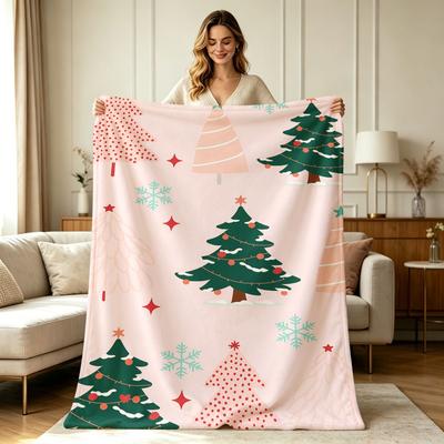 Soft Flannel Christmas Tree Print Blanket All Season Warm Cozy Lightweight Throw Blanket for Sofa Couch Bedroom Living Room Office Home Decor Winter H
