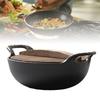 Cast Iron Wok Uncoated Anti Stick Dual Handle Stir Fry Pan with Wood Lid for Induction Cooktop