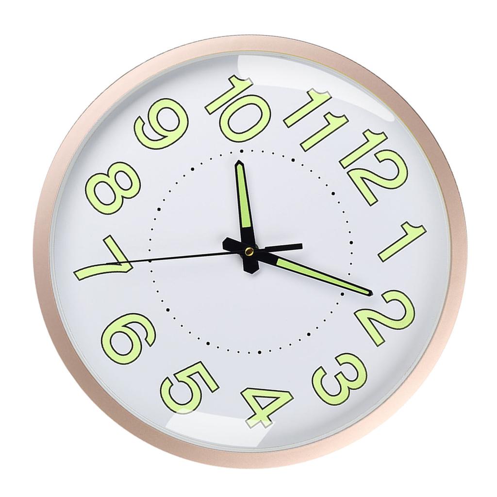 Silent Quartz Clock Plastic Wall Mounted Luminous Quiet for Living Room Bedroom 12in 30cm Rose Gold