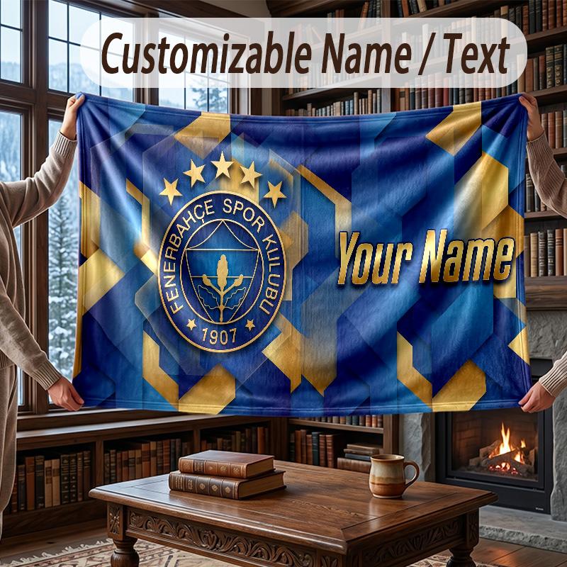 Manta de Franela Personalizada con Nombre Patrón del Fenerbahçe FC Cálida Decoración para el Hogar
