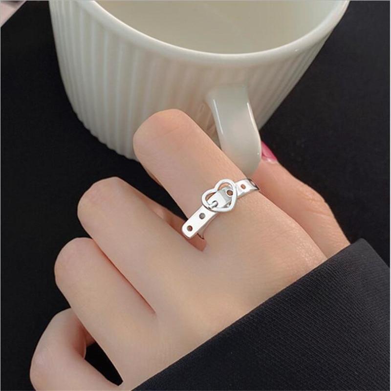 New Fashion Personality Love Belt 925 Sterling Silver Jewelry Creative Heart -Shaped Exquisite Popular Opening Rings R216