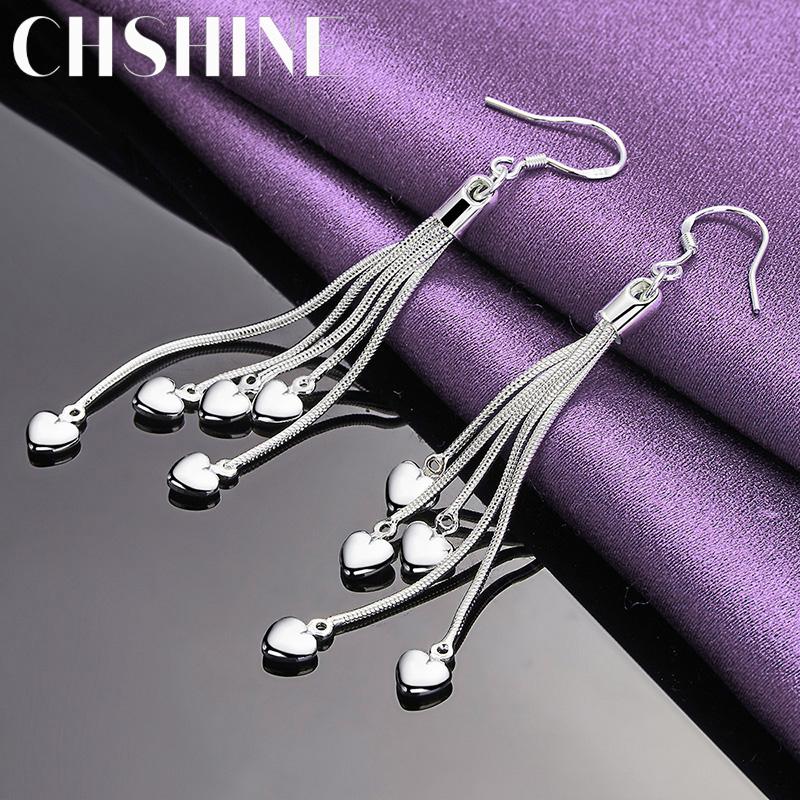 CHSHINE 925 Sterling Silver Tassel Love Heart Earrings For Women Wedding Engagement Fashion Charm Jewelry