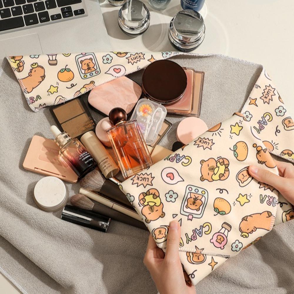 

Silk Cloth Folding Cosmetic Cloth Bag Wrapping Cloth Portable Makeup Bag Camera Lens 45*45cm-Puppy