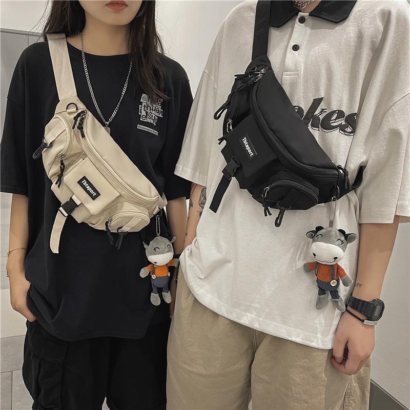 Locomotive Street Wind ins Neutral Canvas Breast Bag Japanese and Korean Casual One Shoulder Crossbody Fanny Bag