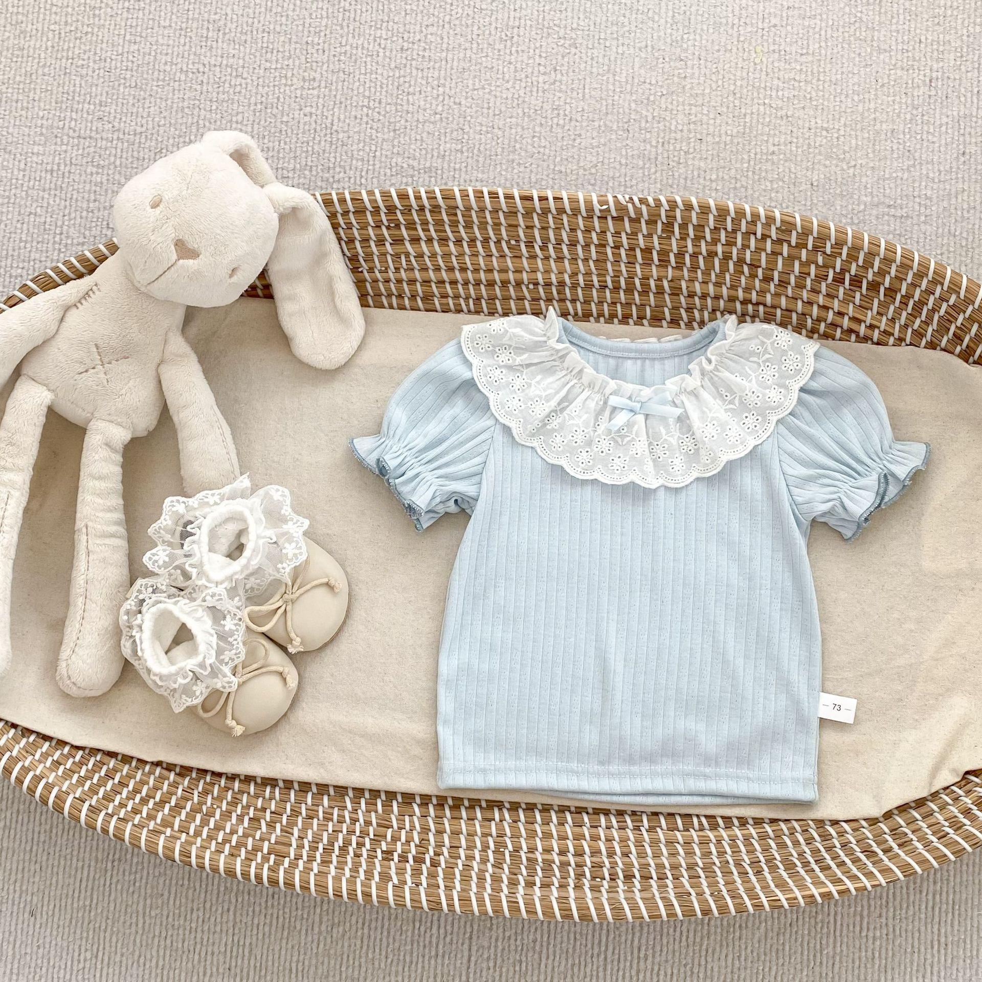 Girls Summer Outfit Short Sleeve Ruffled Collar Shorts Set with Heart Pocket 73
