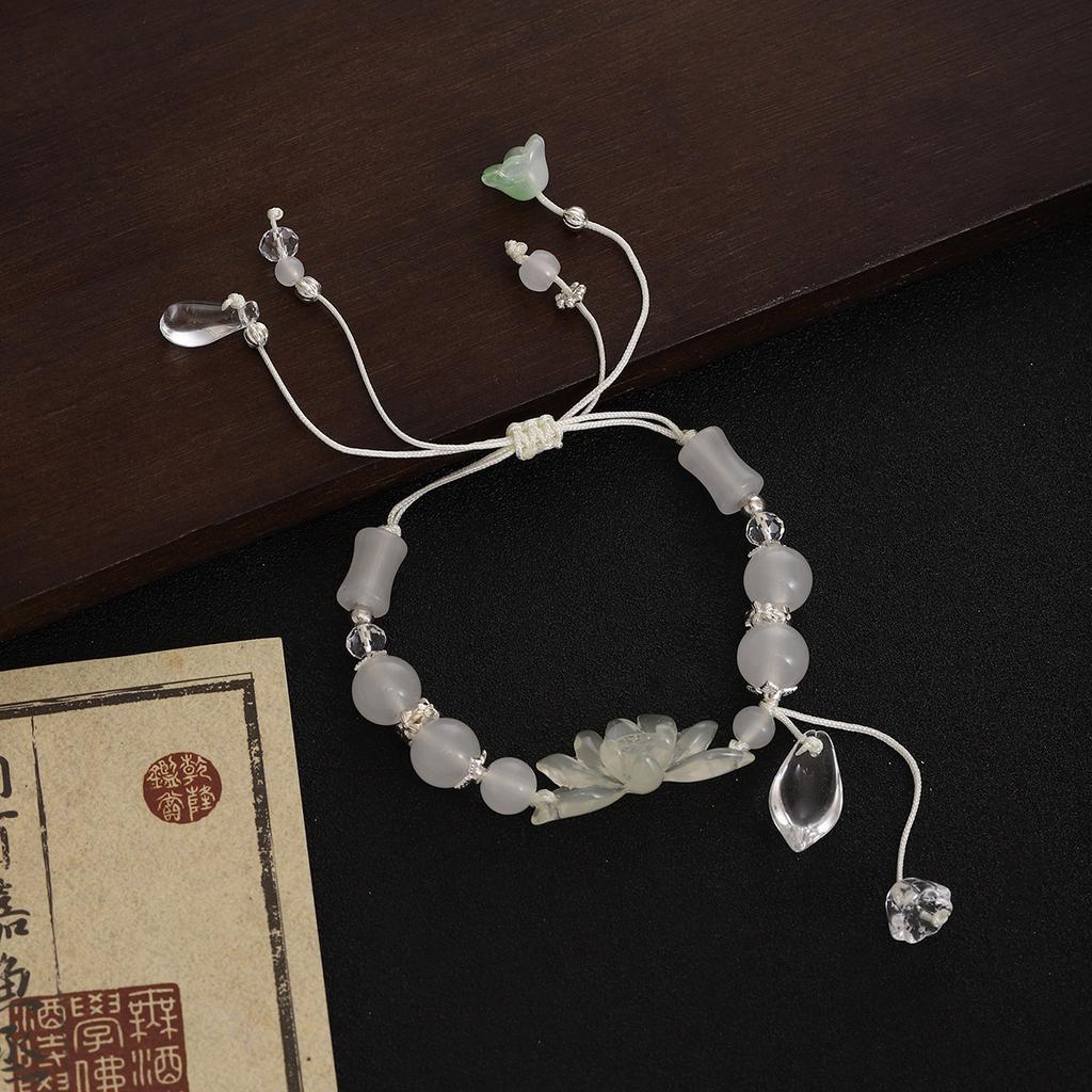 Antique Apricot Lotus Leaf Lotus Beaded Handwoven Rope Bracelet National Style Design High-End Jewelry Women