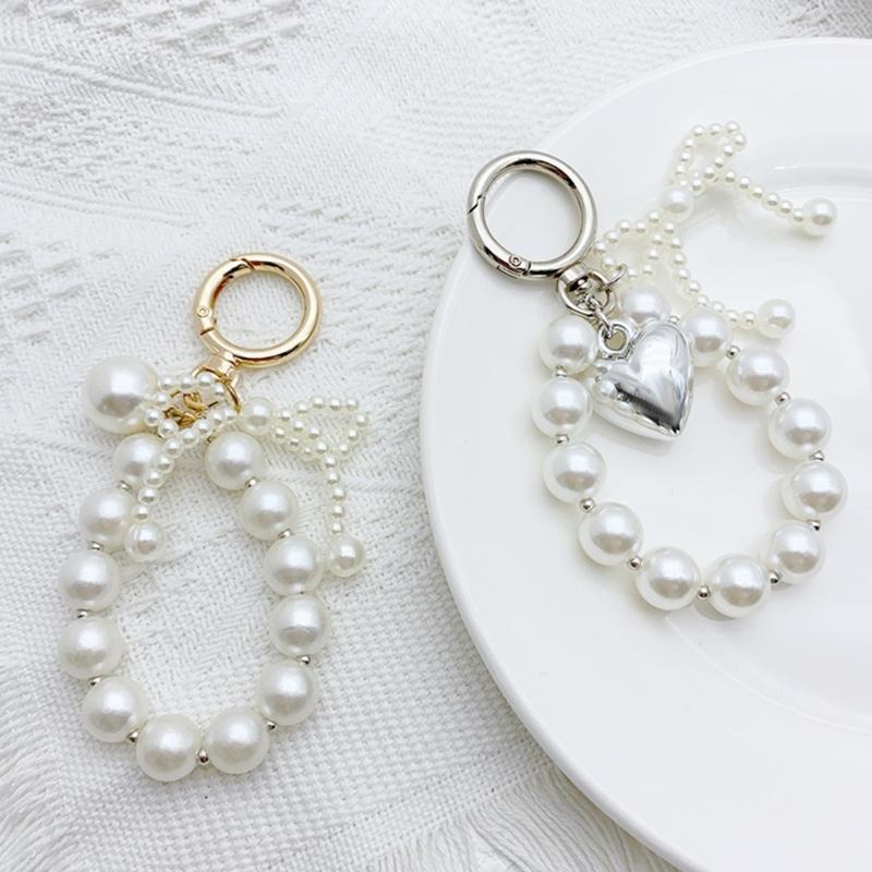 Stylish Bowknot Keychain Faux Pearls Bowtie Pendant for Women's Handbags and Backpacks Colorful Key Chain Bag Ornament