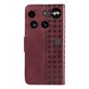 For Nothing Phone (3) 5G Leather Case Wallet Stand Grids Imprinted Phone Cover with Strap -  Wine Red