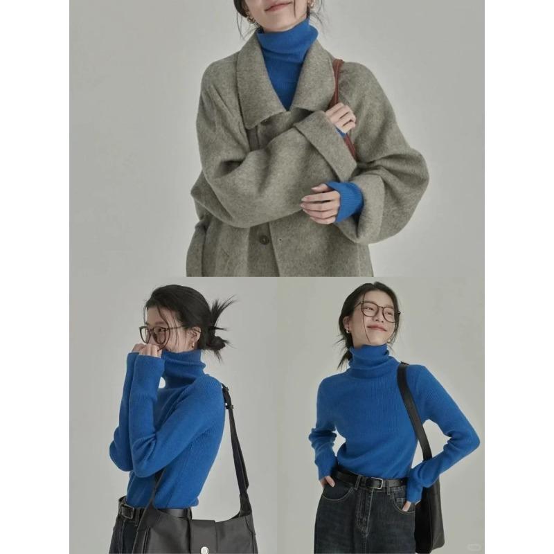 turtleneck long-sleeved knitted sweater women's autumn and winter top fashionable basic sweater solid color inner bottoming shirt