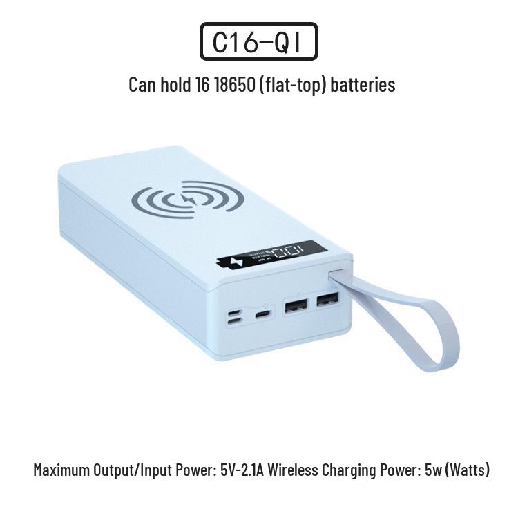16-Slot DIY Removable 18650 Battery Power Bank with Fast Wireless Charging