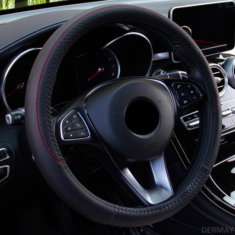 Size 36cm 8 Colors Car Steering Wheel Cover faux Leather Square Embossing Non-slip for Honda Civic Auto Interior Accessories ZB4