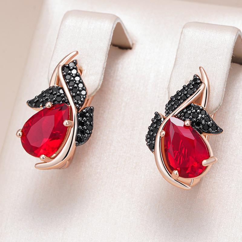 Shiny Red Natural Zircon Drop Earrings Women Rose Gold And Black Plating High Quality Daily Fine Vintage Jewelry